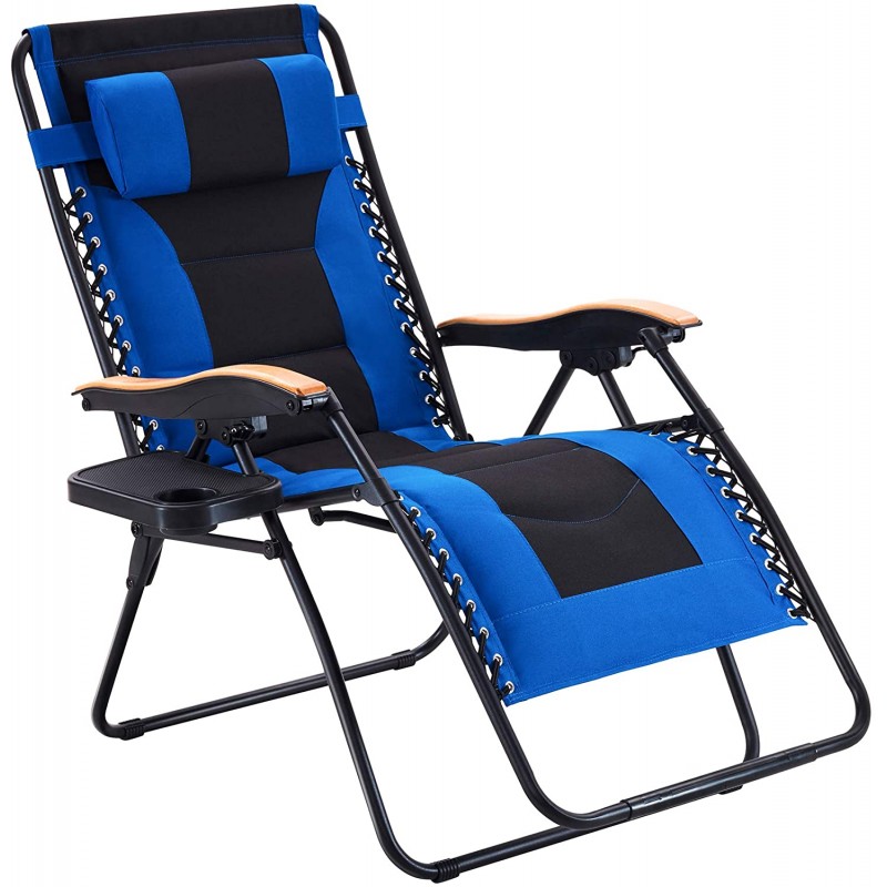 Mighty Rock Oversize Padded Zero Gravity Chair Patio Lounge Chair with Cup Holder for Outdoor Beach Pool, Blue